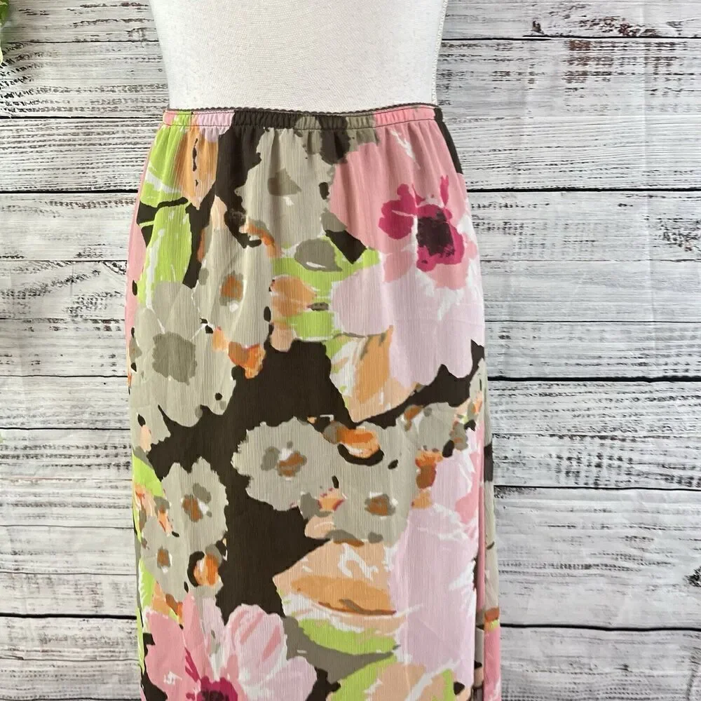 Croft & Barrow Skirt size 8 Pink Brown Floral Sheer A Line Midi Cottage Core